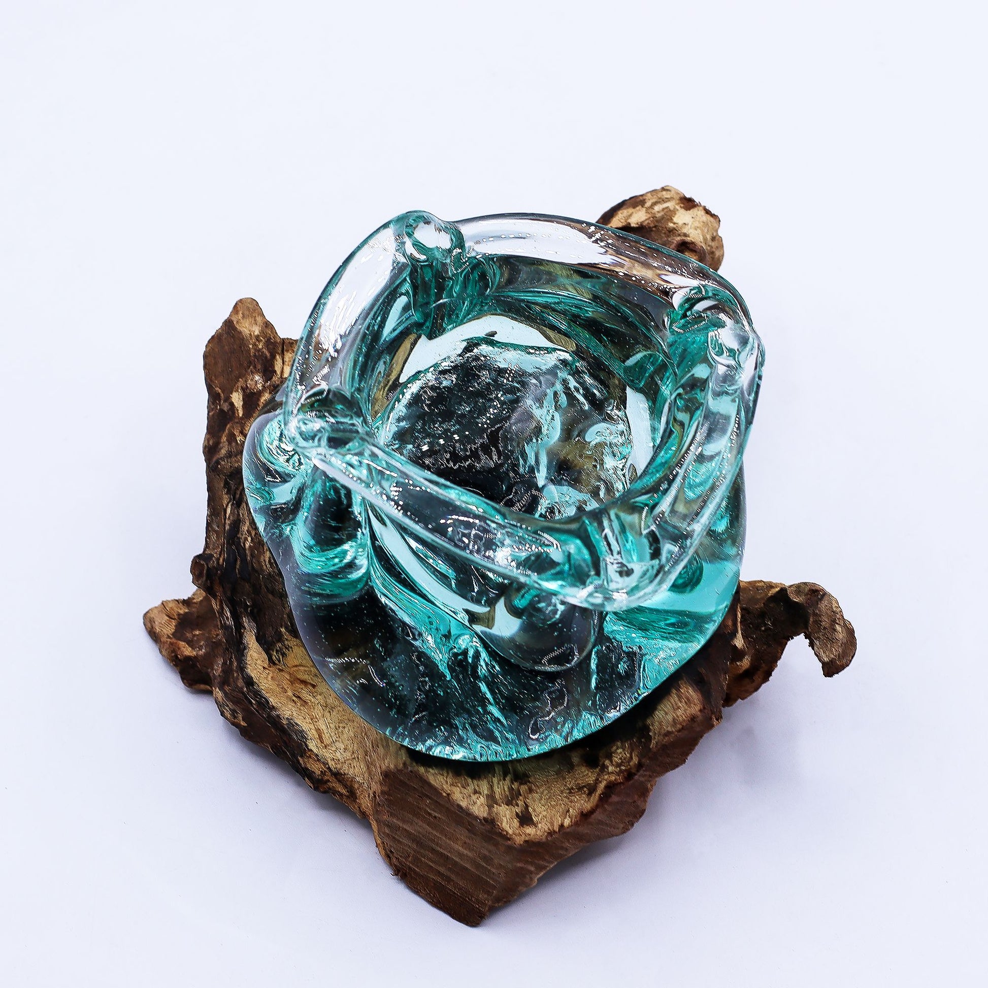 Photo 6 of Molten Glass Chunky Ashtray / Candle Holder On Wood 23cm featuring authentic premium craftsmanship.