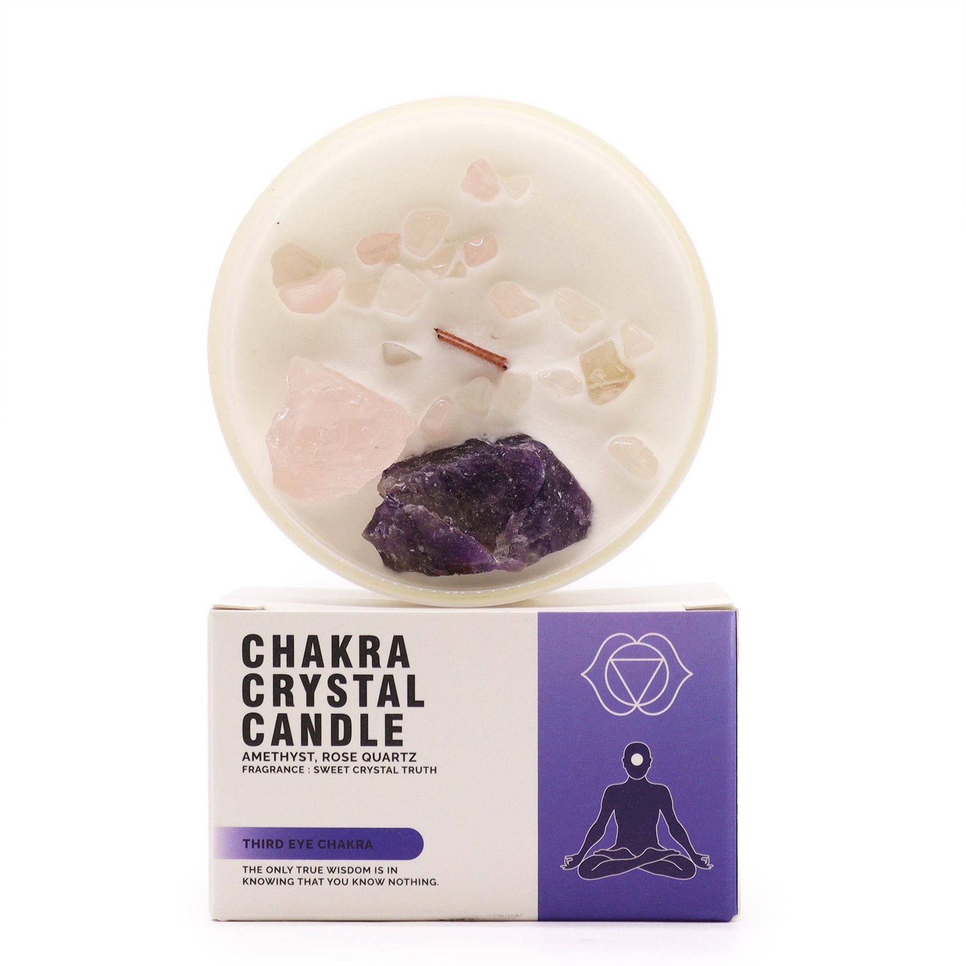 Chakra Crystal Candles - Third Eye Chakra lifestyle product photo on neutral background