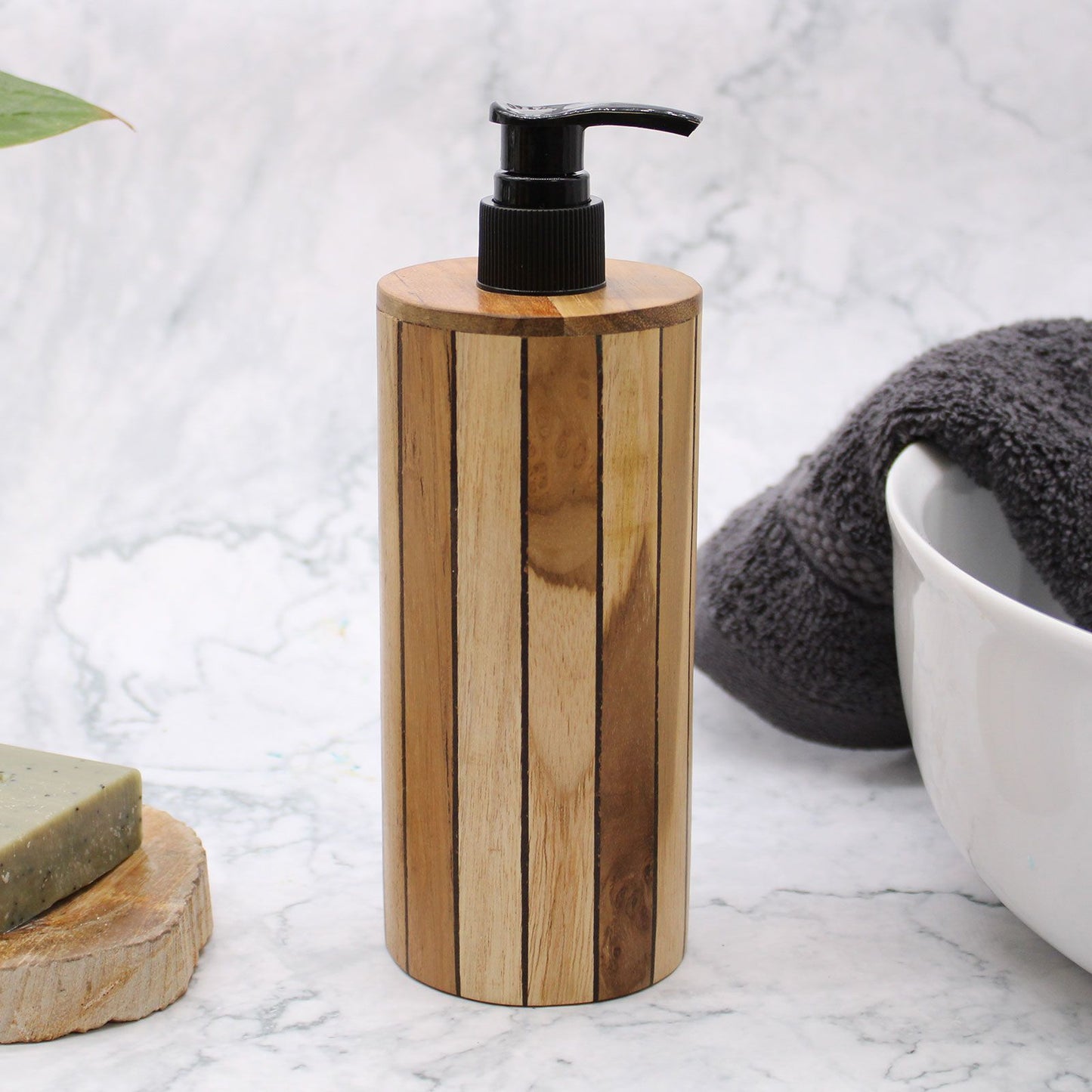 Natural Teakwood Soap Dispenser - Round from our luxury teakwood soap dispensers collection