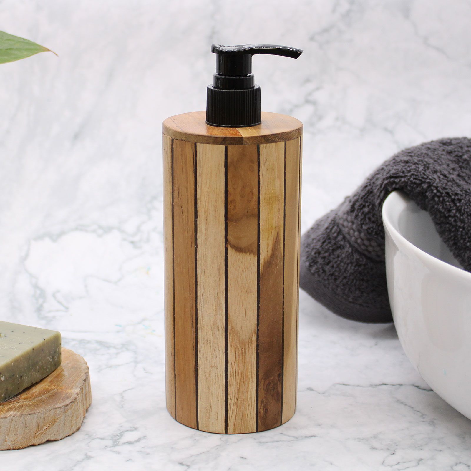 Natural Teakwood Soap Dispenser - Round from our luxury teakwood soap dispensers collection