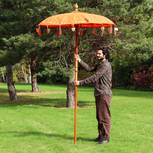 Bali Patio Parasol - Cotton - Orange Decor - 1.5m lifestyle product photo on neutral background