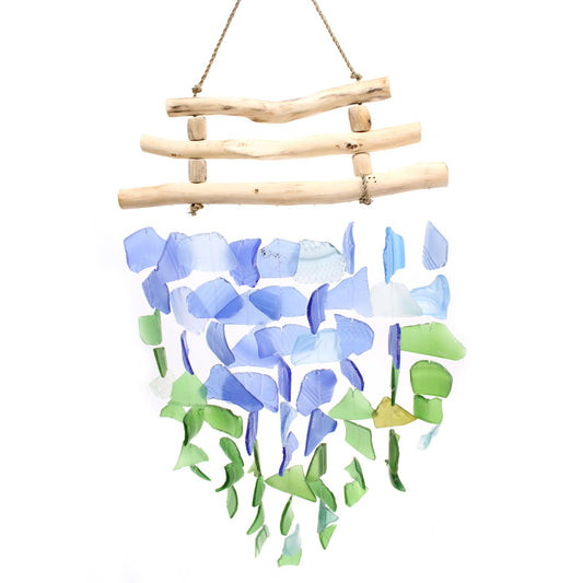 Three Stick - Blue & Green from our luxury recycled glass wind chimes collection