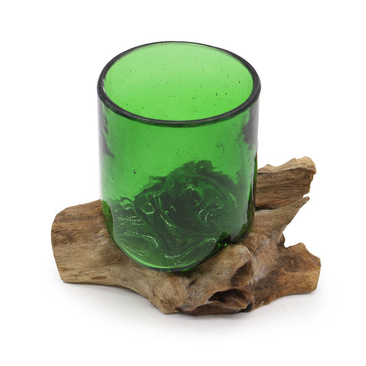 Photo 2 of Eco Recycled Glass Beer Glass On Wood Art Ornament featuring authentic premium craftsmanship.