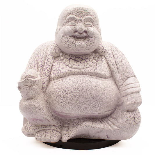 Laughing Buddha Lamp Lavender Crackle - Round Stand