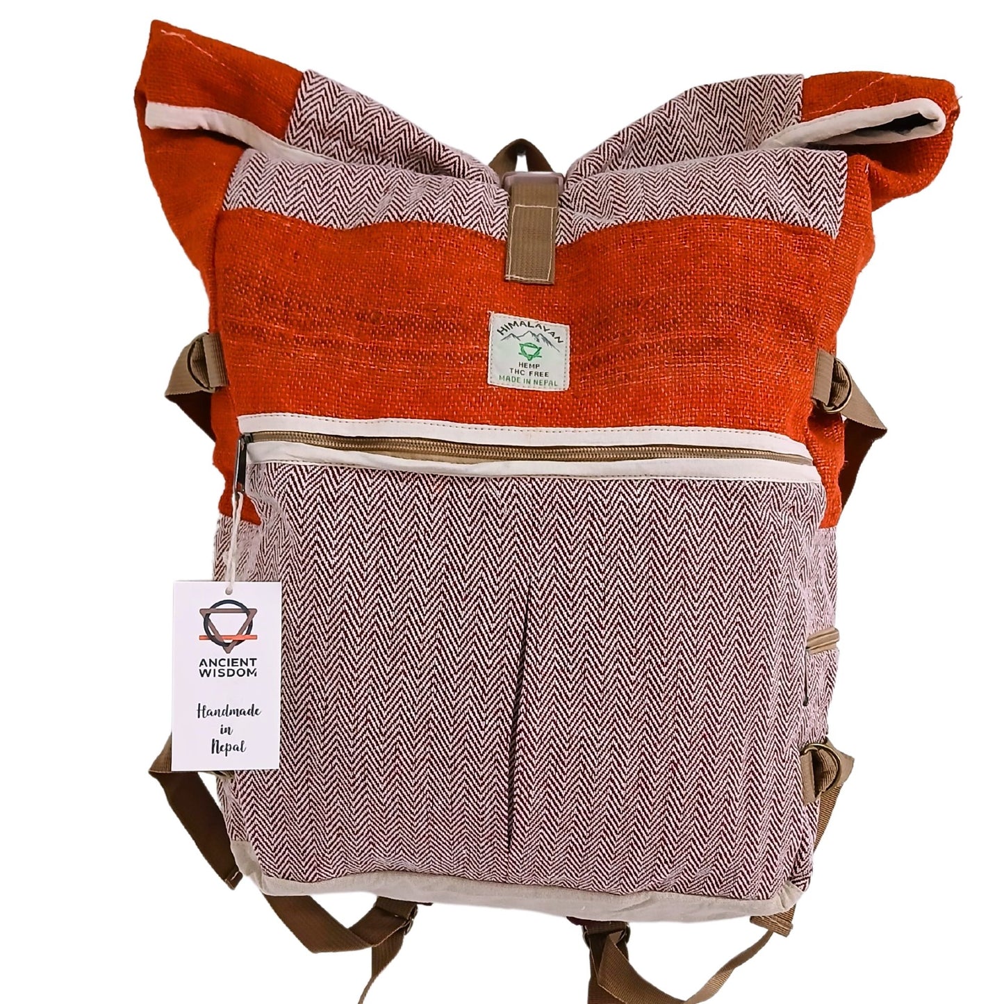 Hemp Trekking Rolling Backpack - Sunset Orange lifestyle product photo on neutral background