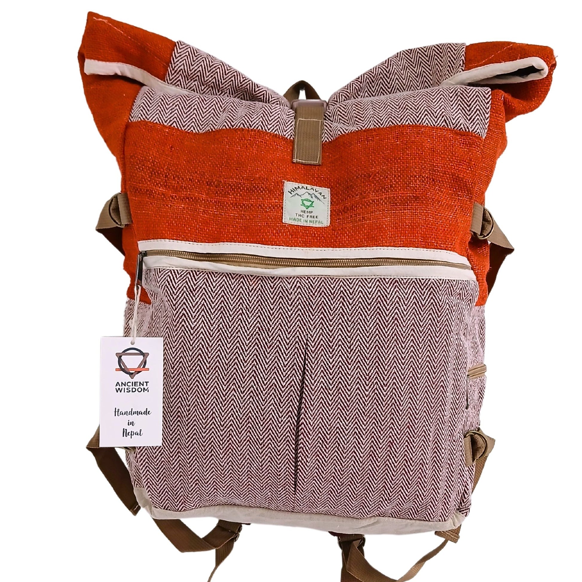 Hemp Trekking Rolling Backpack - Sunset Orange lifestyle product photo on neutral background