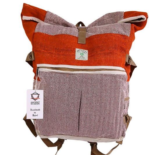 Hemp Trekking Rolling Backpack - Sunset Orange lifestyle product photo on neutral background