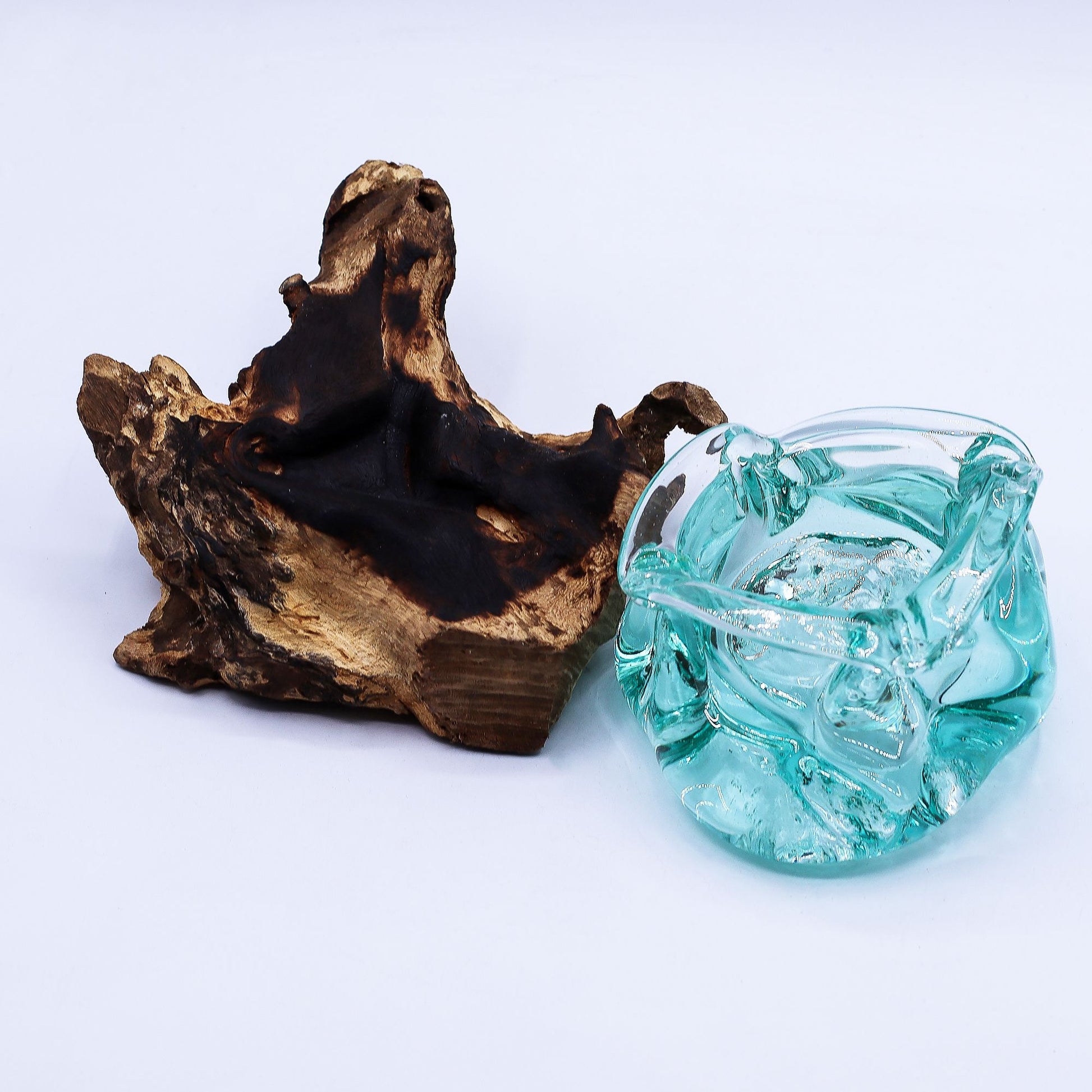 Photo 7 of Molten Glass Chunky Ashtray / Candle Holder On Wood 23cm featuring authentic premium craftsmanship.