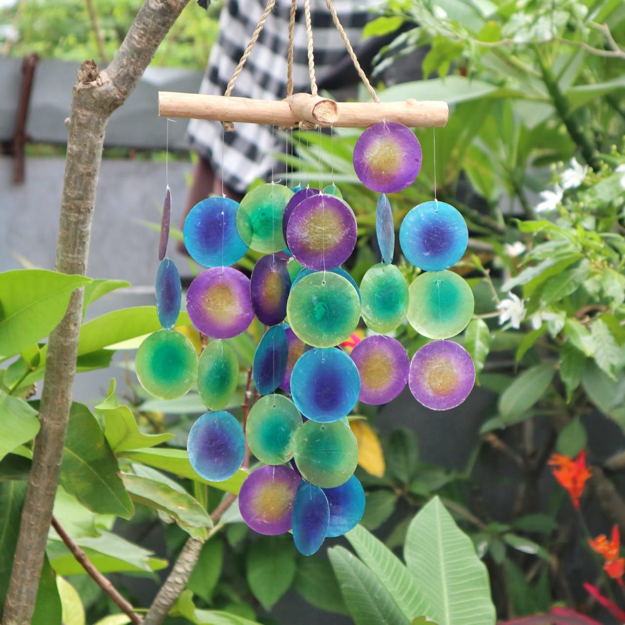 Green & Purple Driftwood Cross Chime from our luxury driftwood chime collection
