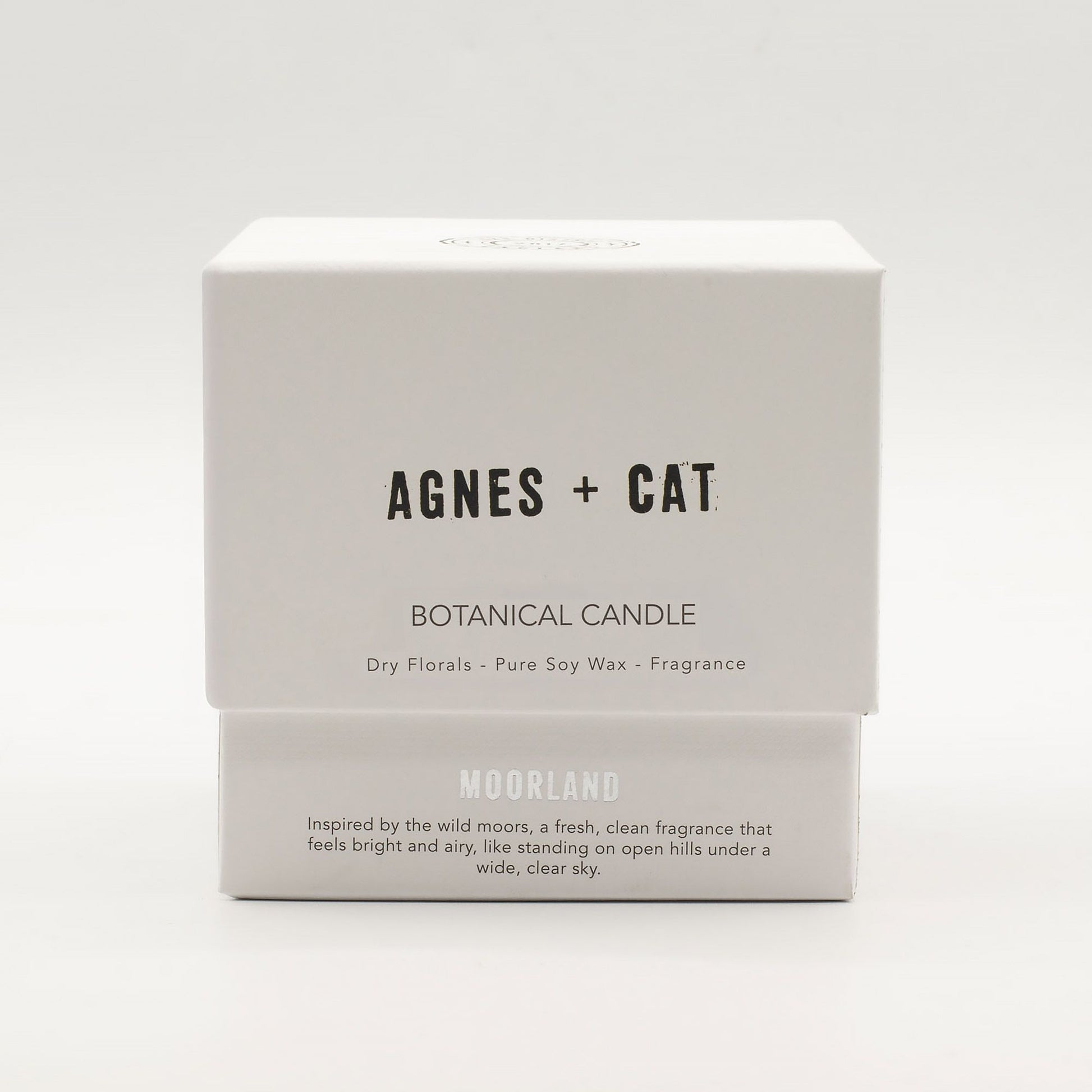 Detailed close up view highlighting the high quality craftsmanship and individual features of the agnes cat botanical soy wax candle moorland506