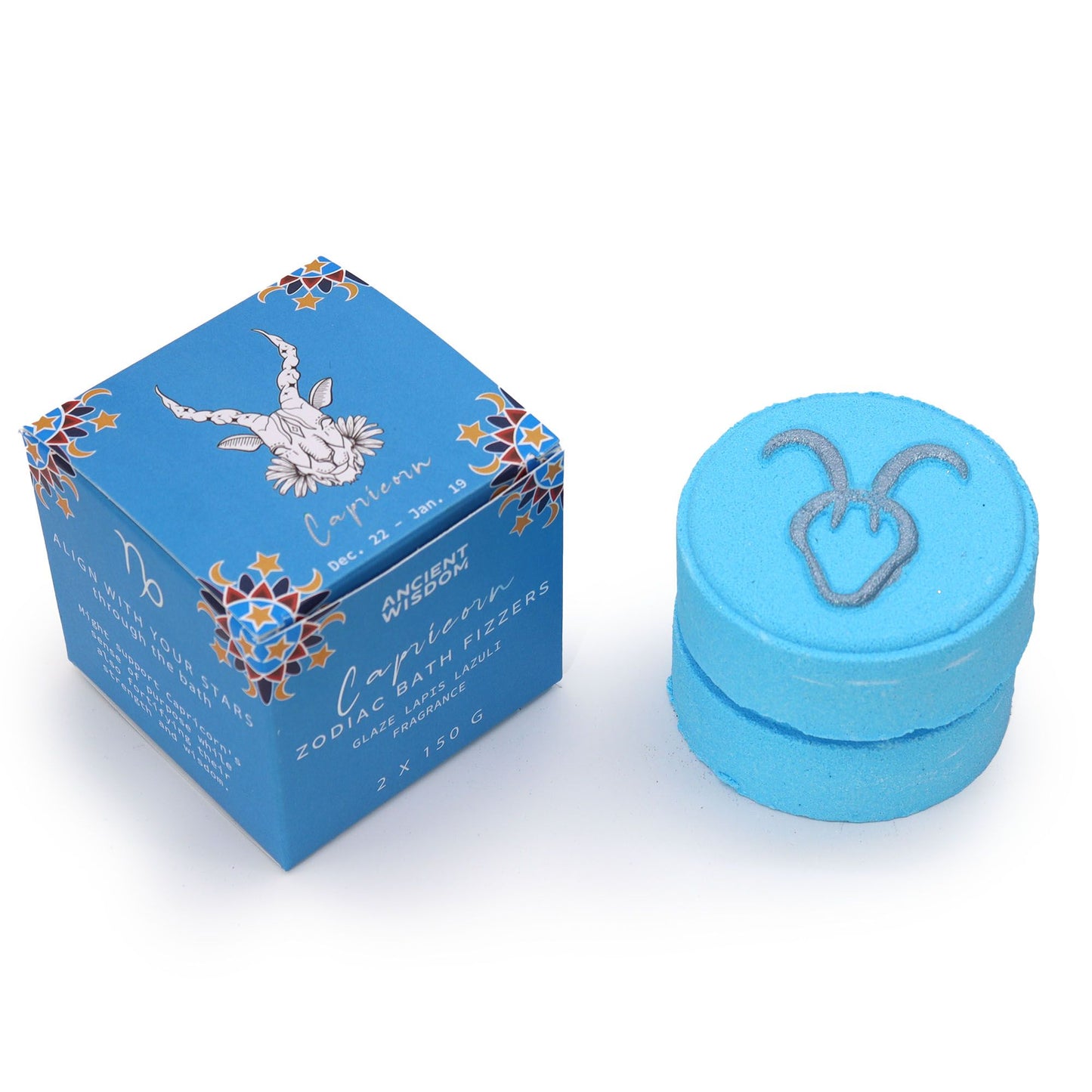 Set of Zodiac Bath Fizzers with Horoscope - Capricorn lifestyle product photo on neutral background