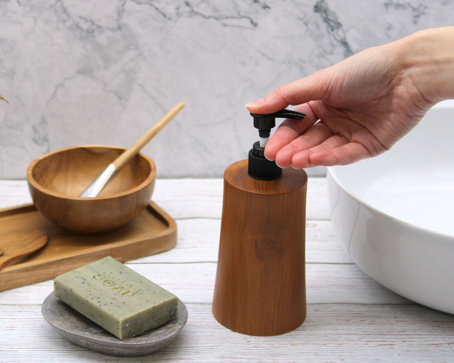 Natural Teakwood Soap Dispenser - Taper from our luxury teakwood soap dispensers collection