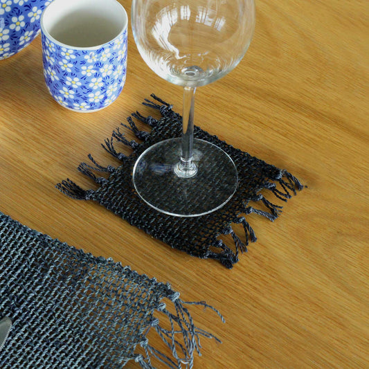 Set of 4 Seagrass Fringe Natural Coasters - Black from our luxury java placemats and coasters collection