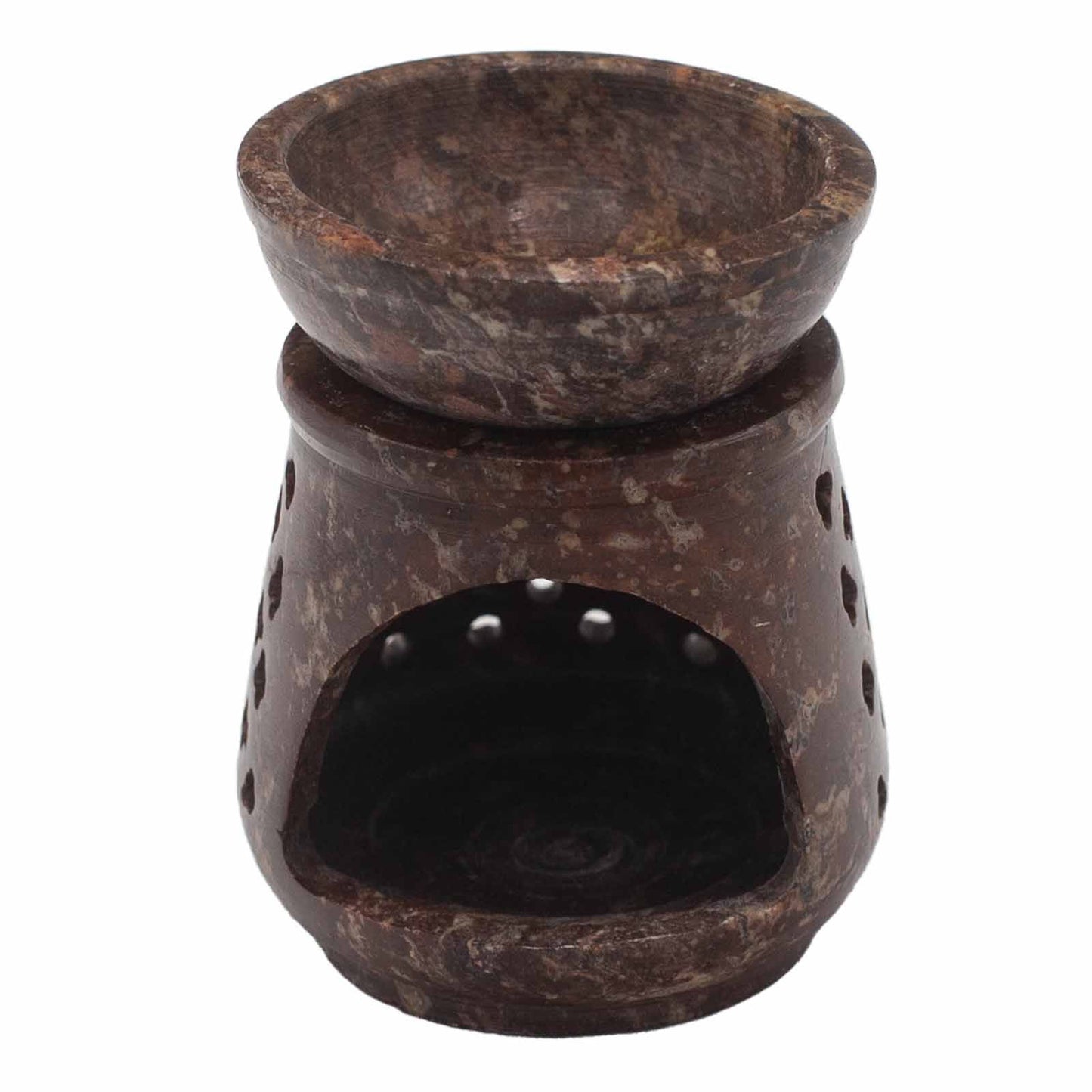 Small Soapstone Oil Burner 8cm - Classic lifestyle product photo on neutral background