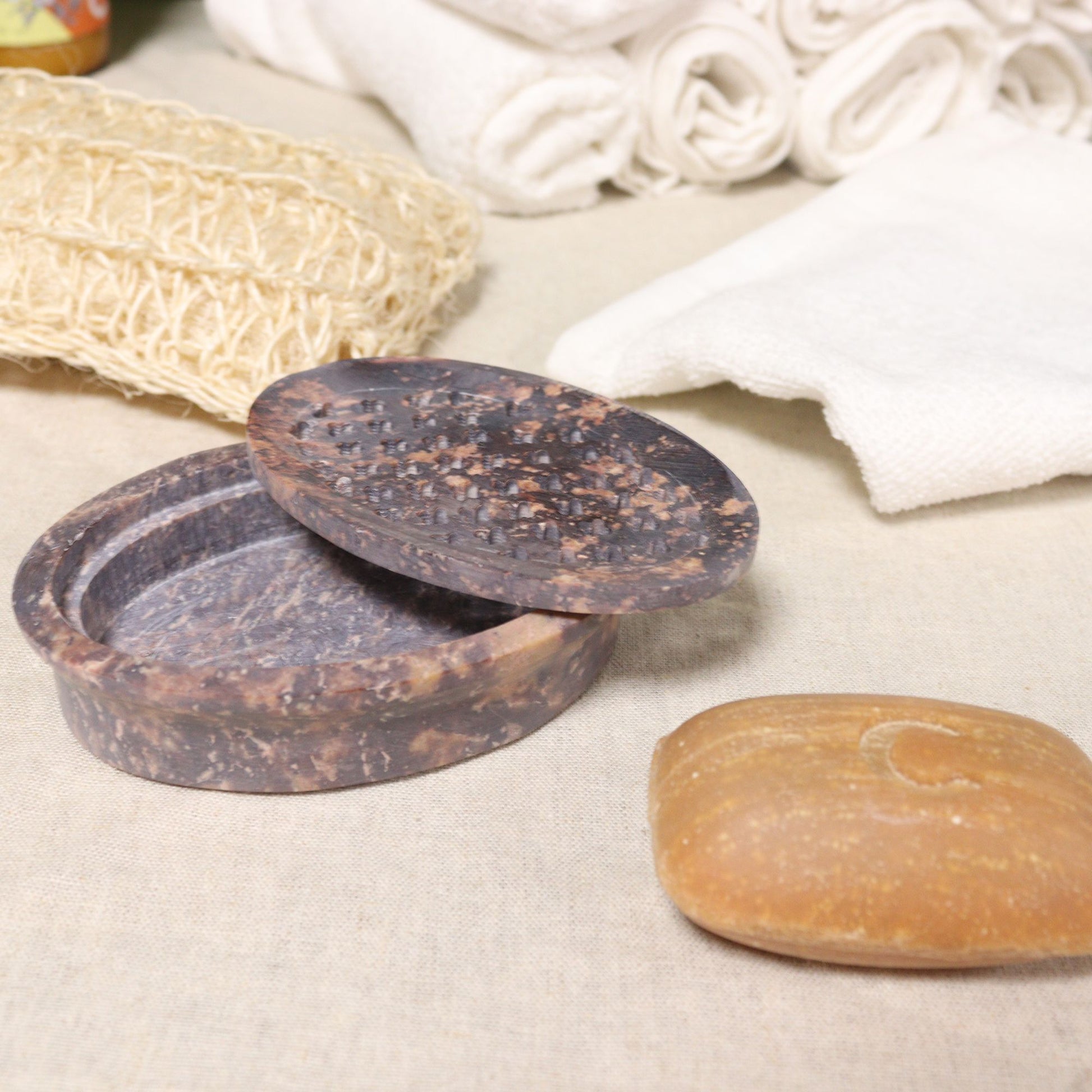 Soapstone Soap Dish & Drainer 11x8cm- Classic Oval from our luxury stone soap dishes collection
