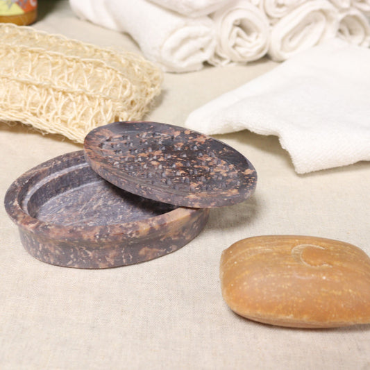 Soapstone Soap Dish & Drainer 11x8cm- Classic Oval from our luxury stone soap dishes collection
