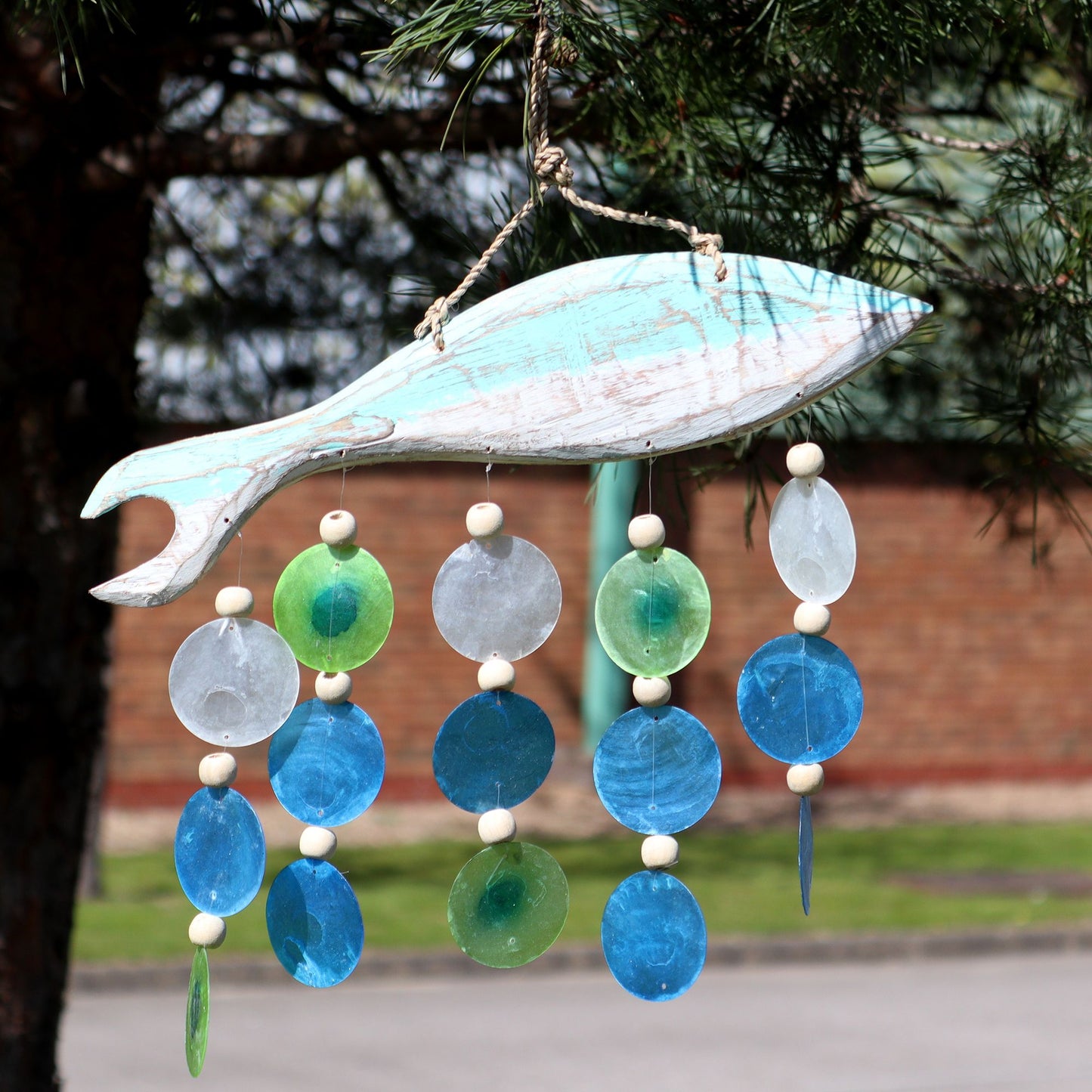 Aqua Fish Carving and Copis Drop from our luxury driftwood chime collection