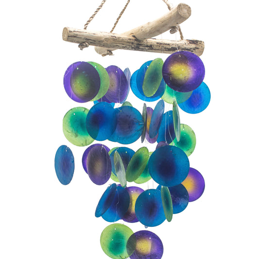 Green & Purple Driftwood Cross Chime from our luxury driftwood chime collection