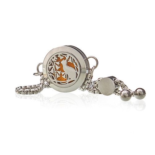 Aromatherapy Jewellery Chain Bracelet - Cat & Flowers - 20mm from our luxury aromatherapy diffuser necklaces collection