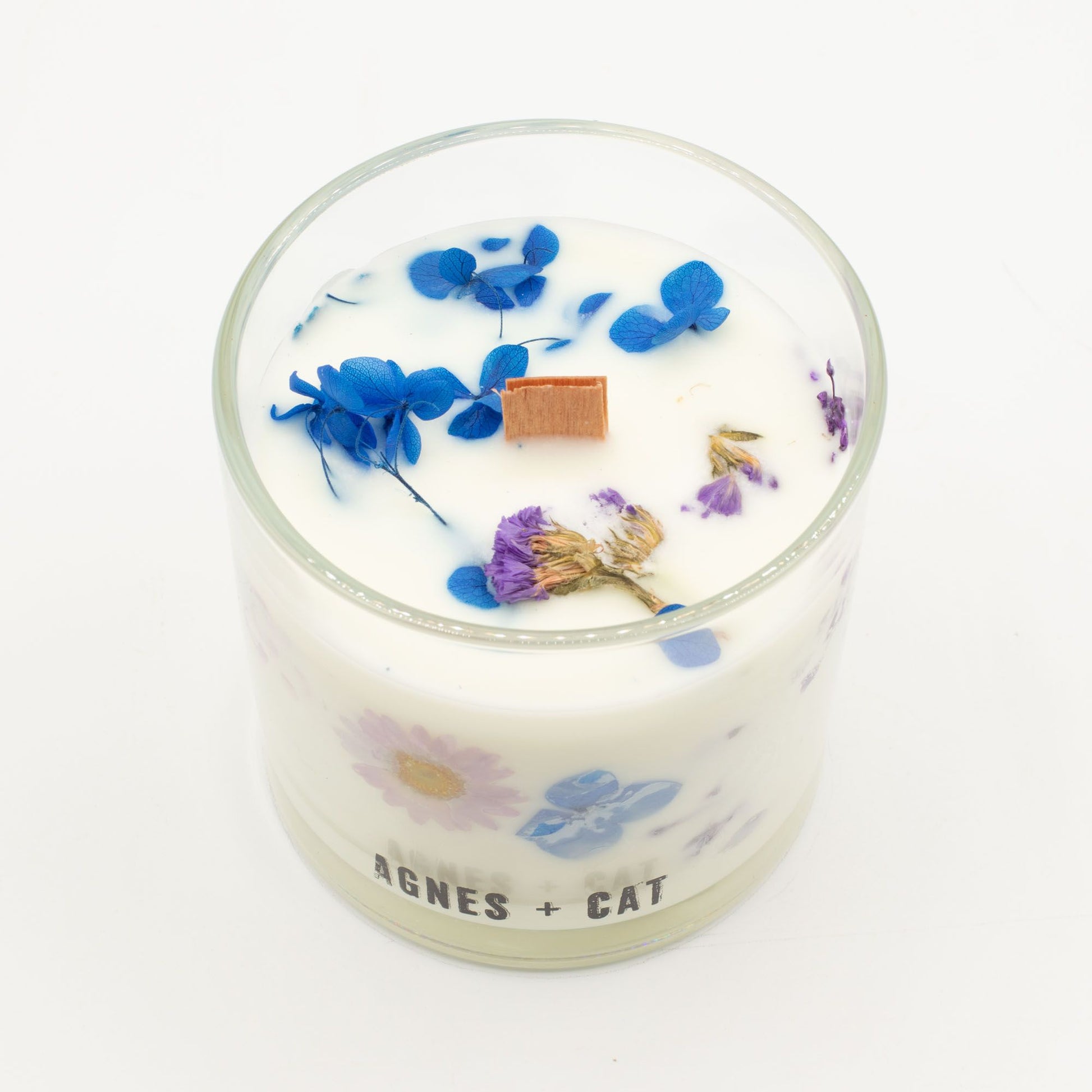 Detailed close up view highlighting the high quality craftsmanship and individual features of the agnes cat botanical soy wax candle moorland506
