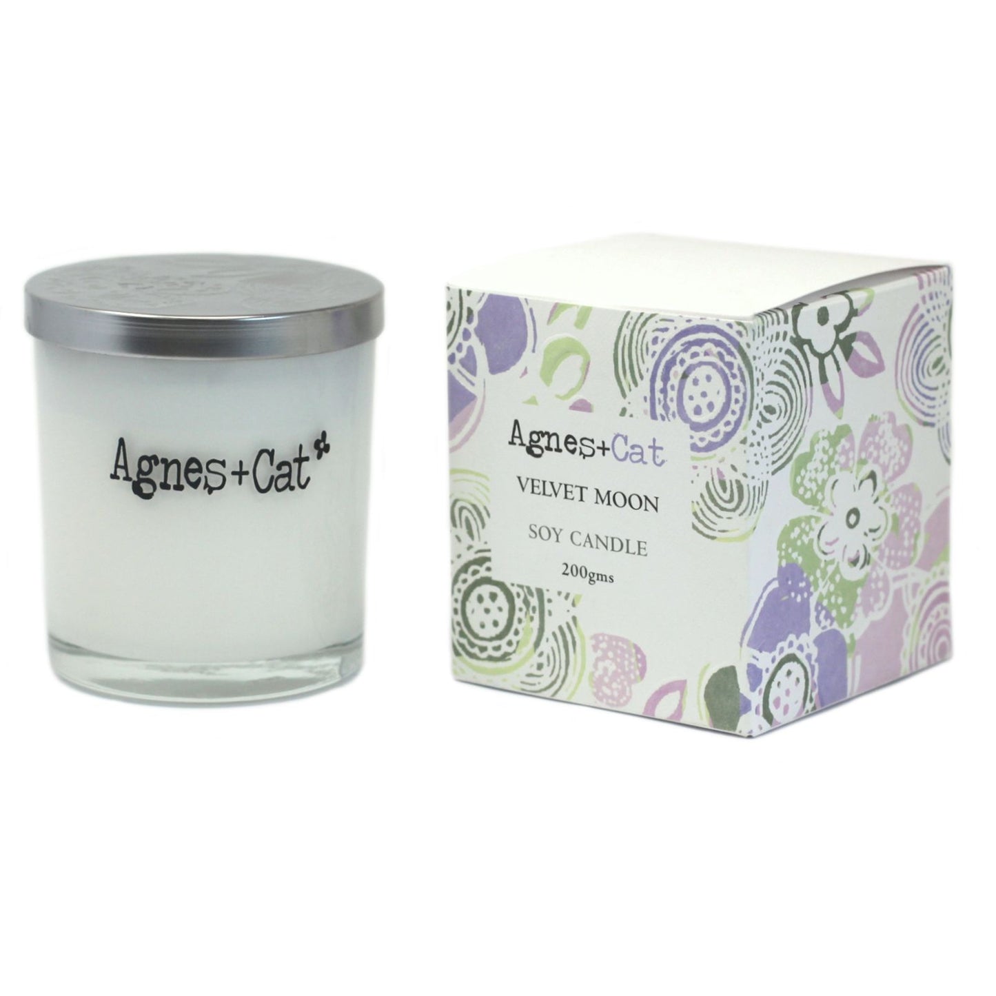 Detailed close up view highlighting the high quality craftsmanship and individual features of the agnes cat votive candle velvet moon509