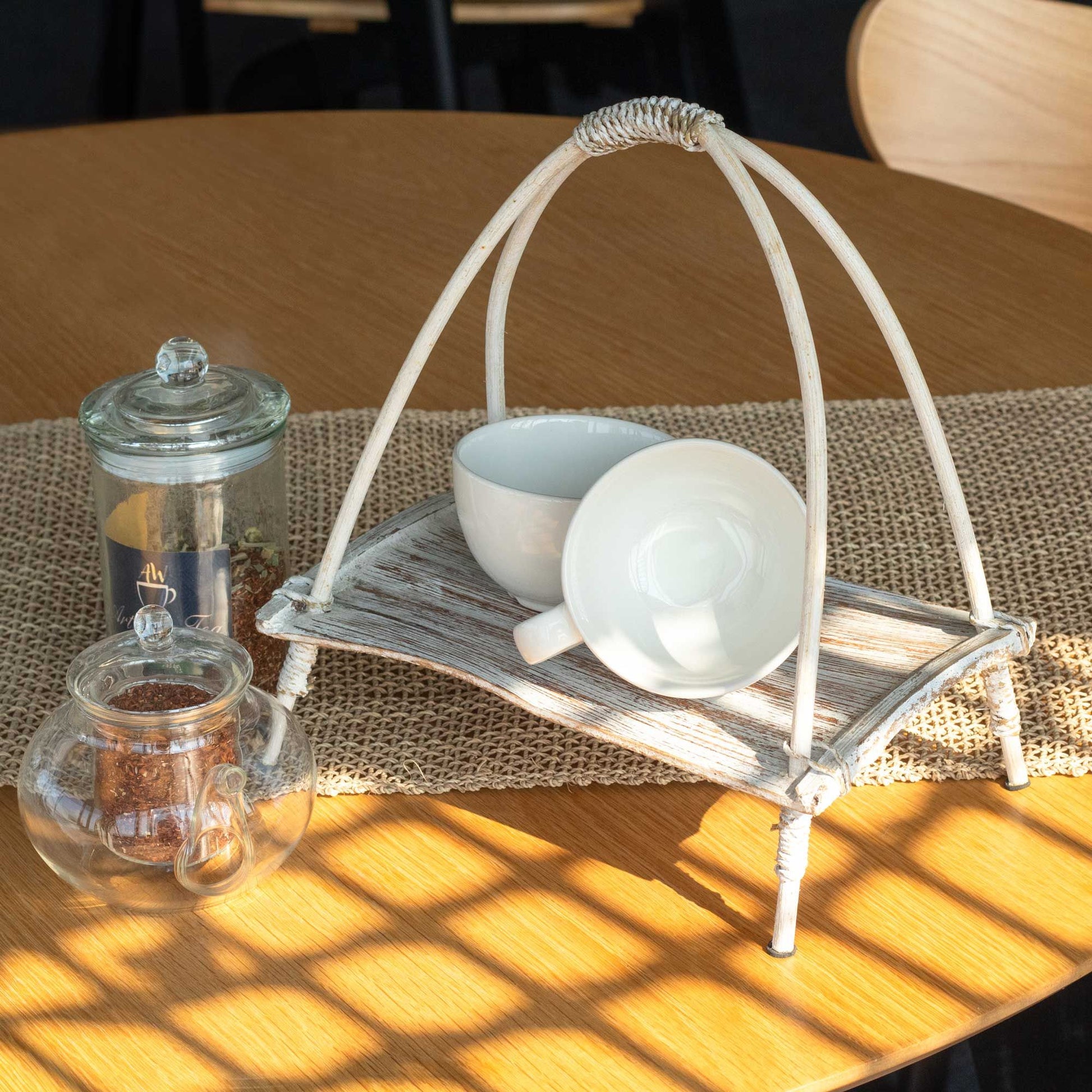 Coconut Leaf Tea Stand - Whitewash from our luxury coconut leaf fruit bowl sets & tea stands collection