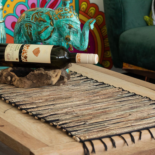 Water Hyacinth Natural Table Runner - Black Tiger with Fringe - 150cm from our luxury java placemats and coasters collection