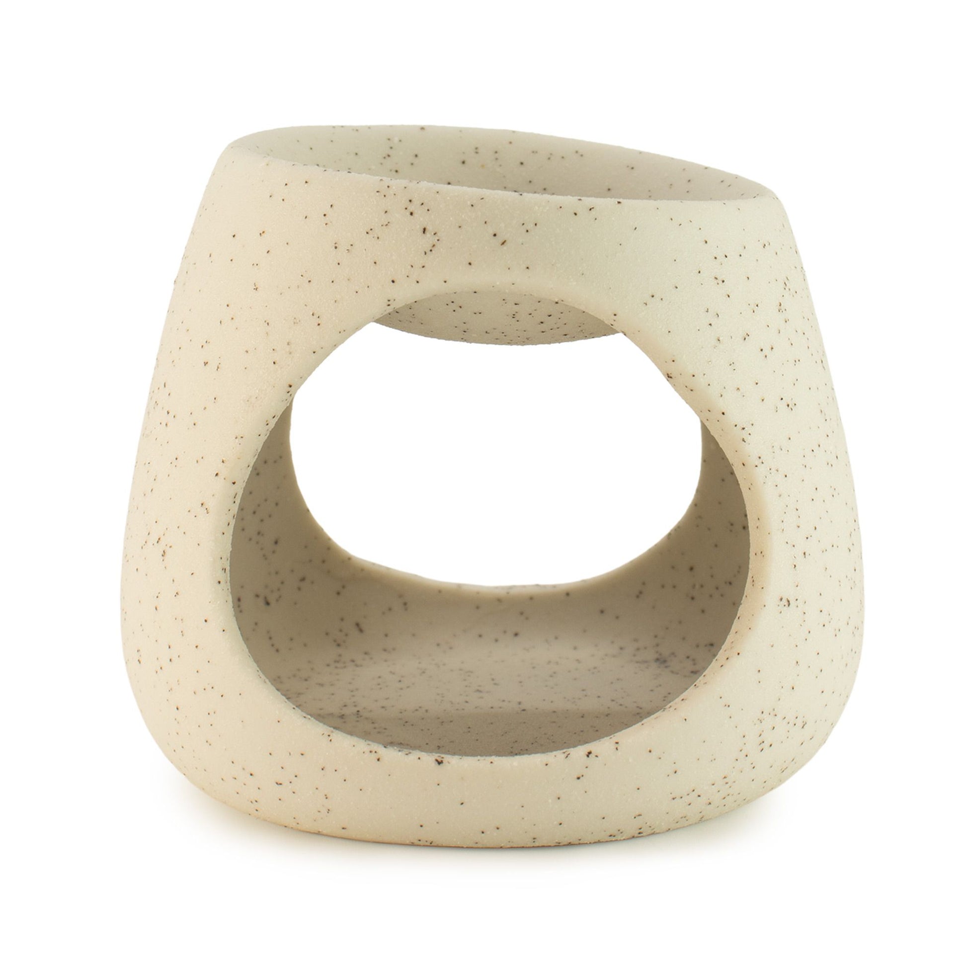 Ceramic Zen Oil Burner - Round Pebble - Speckled Off-White lifestyle product photo on neutral background