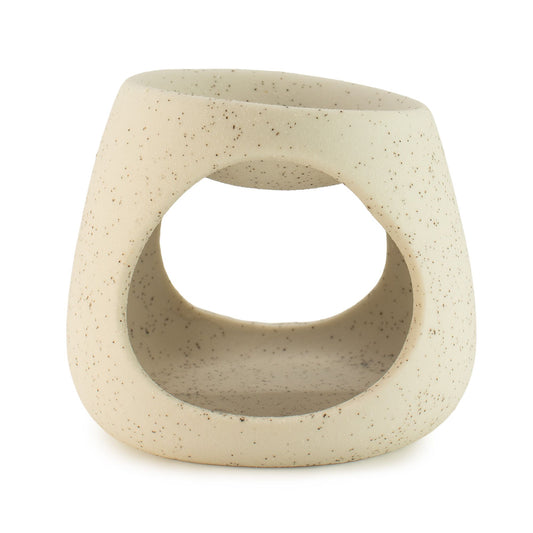 Ceramic Zen Oil Burner - Round Pebble - Speckled Off-White lifestyle product photo on neutral background