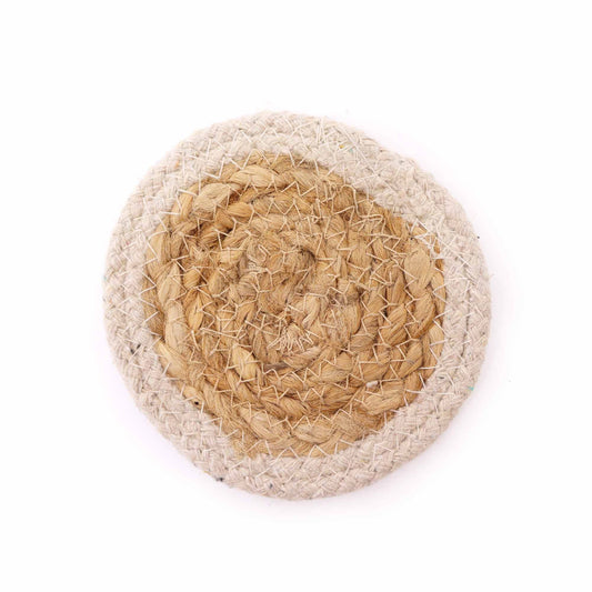 Natural Coaster - Jute & Cotton 10cm  (set of 4) - Ivory Boarder from our luxury indian placemats collection