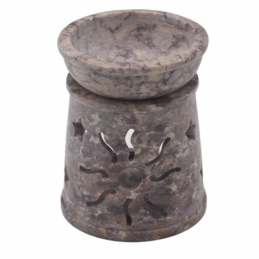 Small Soapstone Oil Burner 8cm - Sun & Stars lifestyle product photo on neutral background