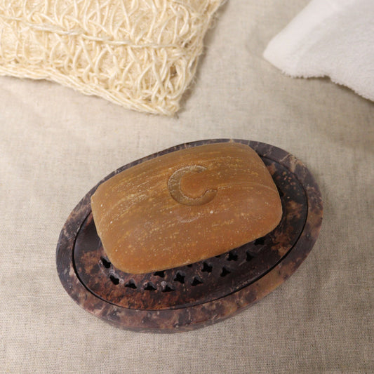 Soapstone Soap Dish & Drainer 11x8cm- Classic Oval from our luxury stone soap dishes collection