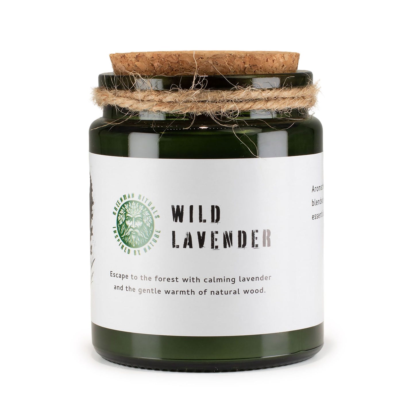 Detailed close up view highlighting the high quality craftsmanship and individual features of the greenman woodwick soy candle wild lavender521