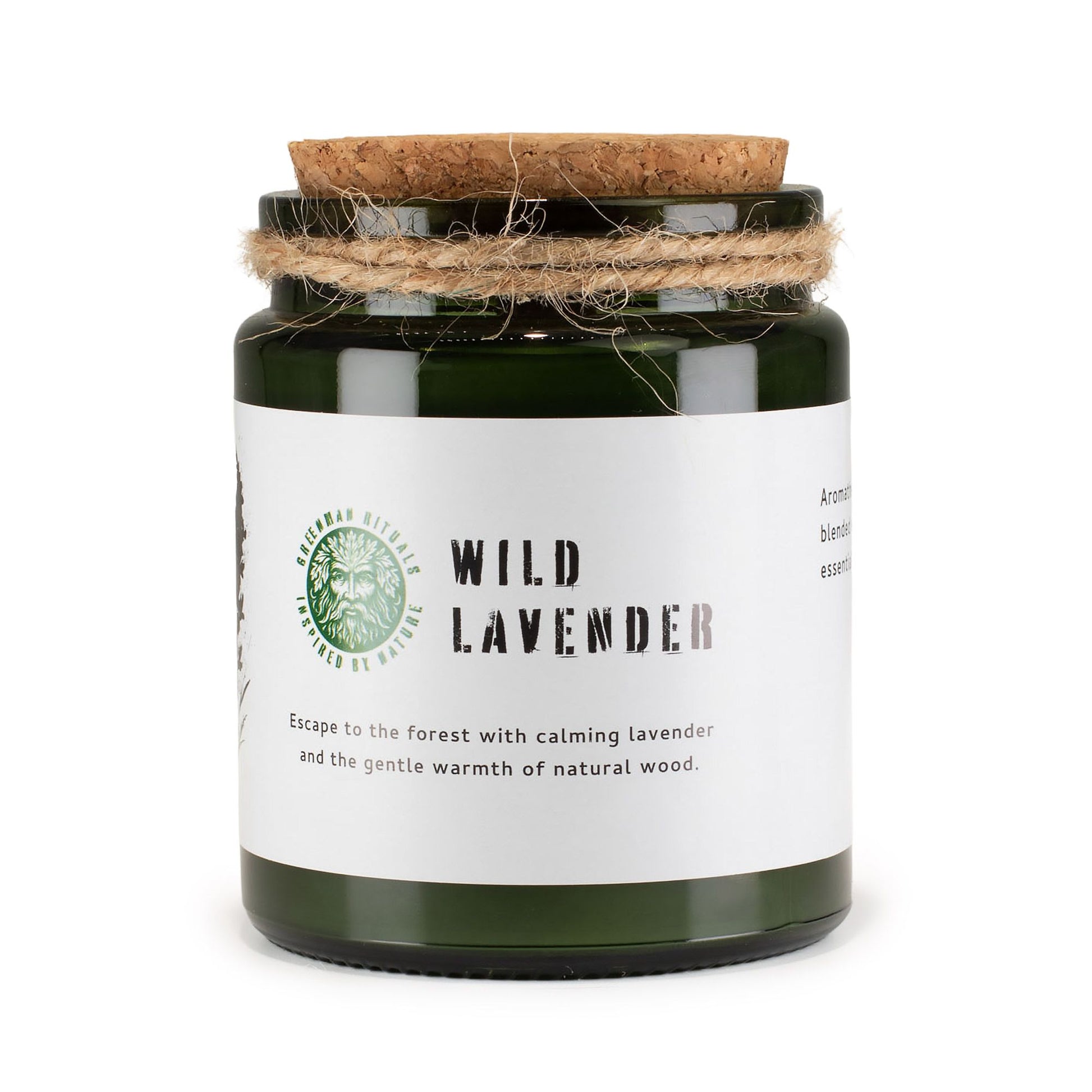 Detailed close up view highlighting the high quality craftsmanship and individual features of the greenman woodwick soy candle wild lavender521