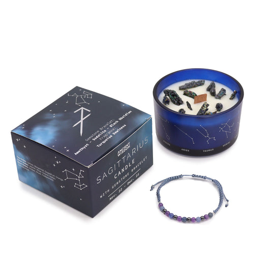 Sagittarius Zodiac Crystal Candle & Gemstone Bracelet Gift Set