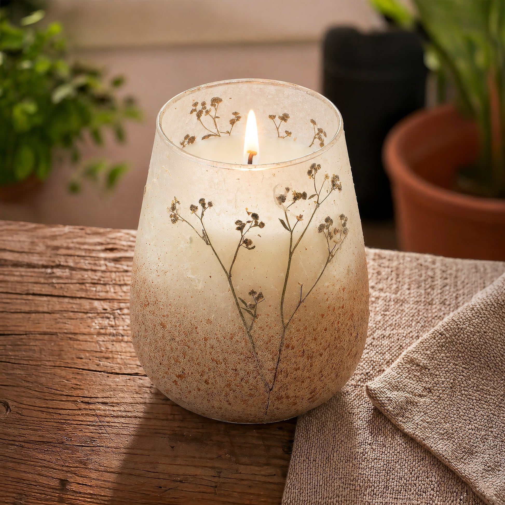 Detailed close up view highlighting the high quality craftsmanship and individual features of the tall glass jar candles wildlight woods531