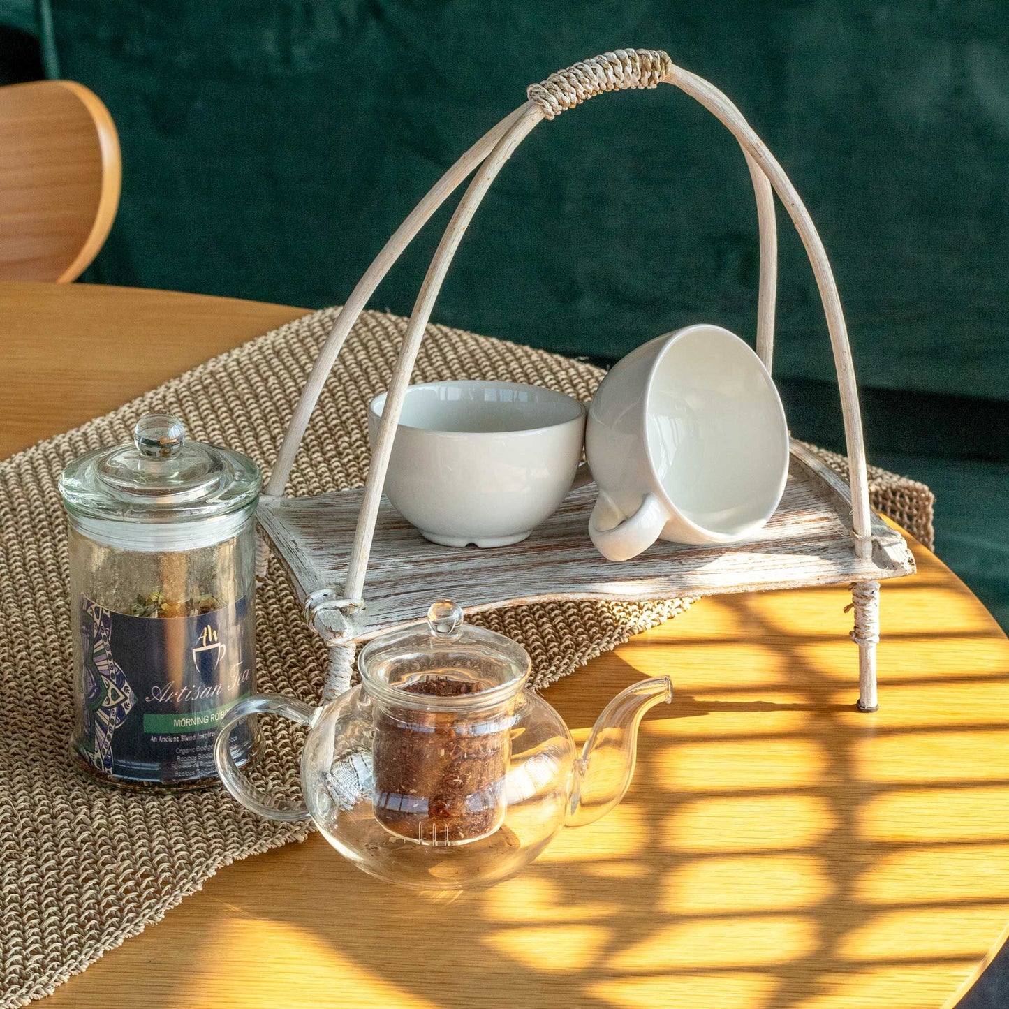 Coconut Leaf Tea Stand - Whitewash from our luxury coconut leaf fruit bowl sets & tea stands collection