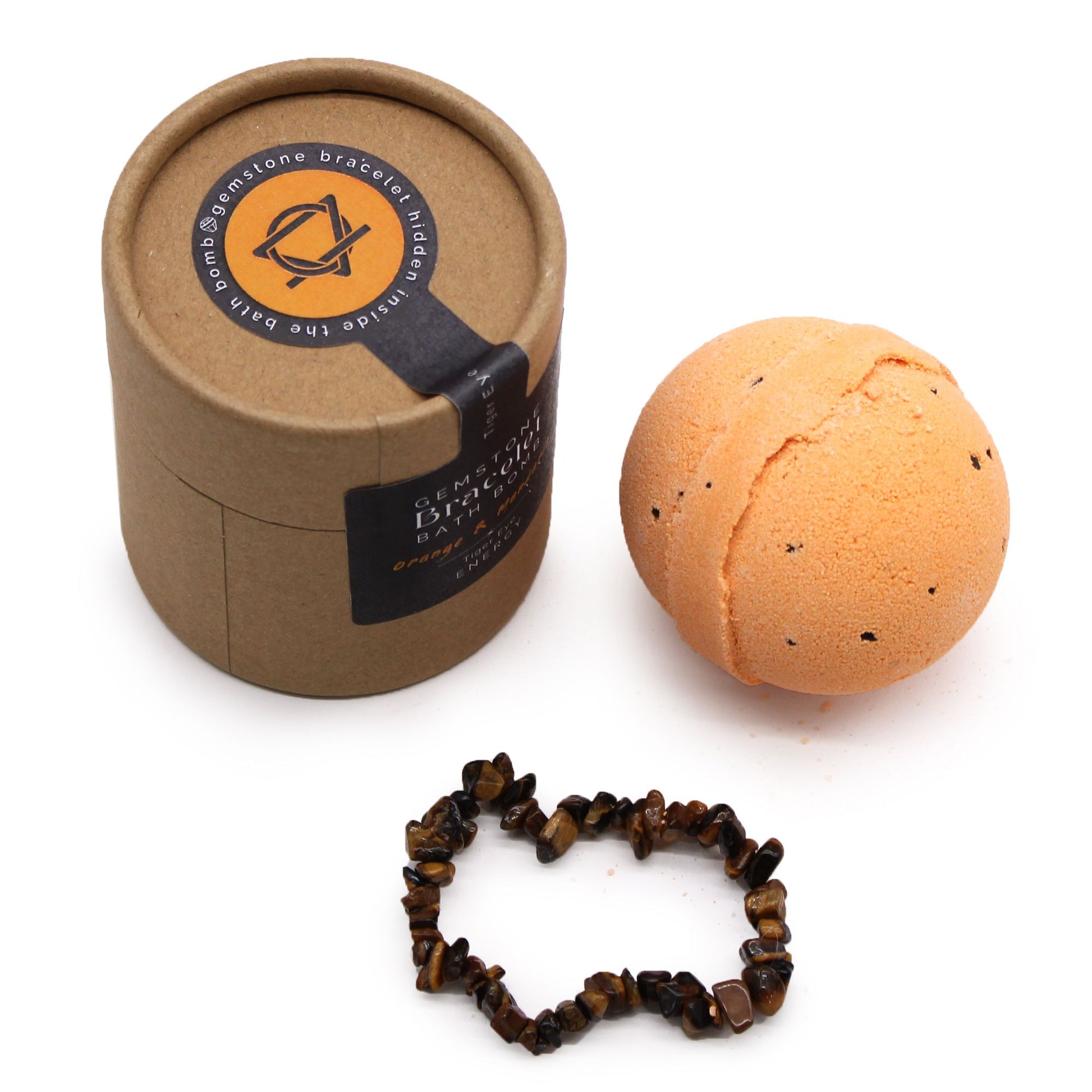 Tiger Eye Gem Bracelet Bath Bomb lifestyle product photo on neutral background