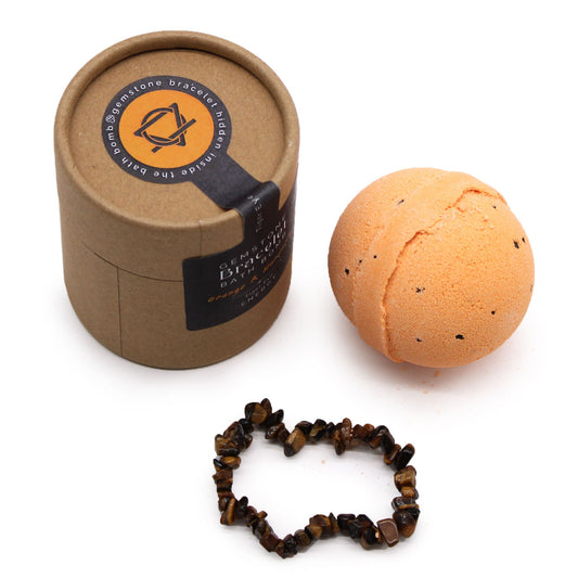 Tiger Eye Gem Bracelet Bath Bomb lifestyle product photo on neutral background