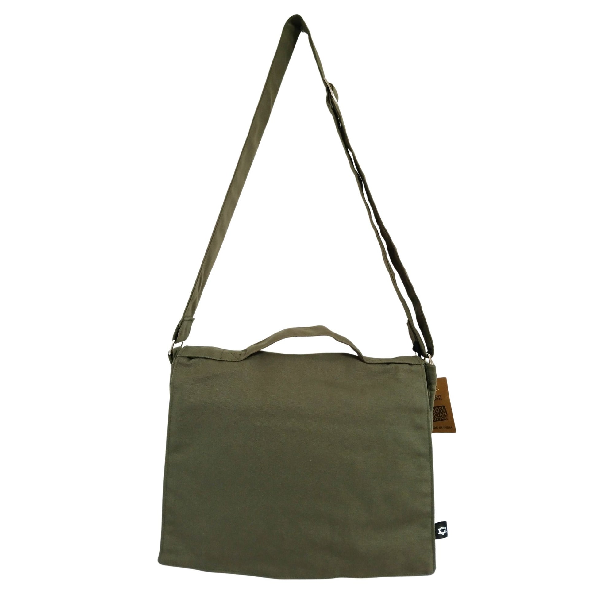 Cotton Canvas Laptop Messenger Bag - Olive lifestyle product photo on neutral background