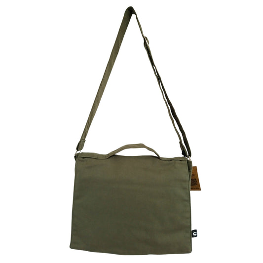 Cotton Canvas Laptop Messenger Bag - Olive lifestyle product photo on neutral background
