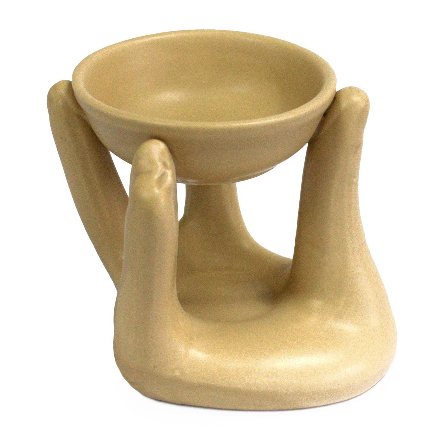Open Hands Oil Burner - Tan lifestyle product photo on neutral background