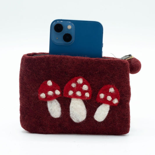 Natural Felt Zipper Pouch (asst) - Wild Mushrooms
