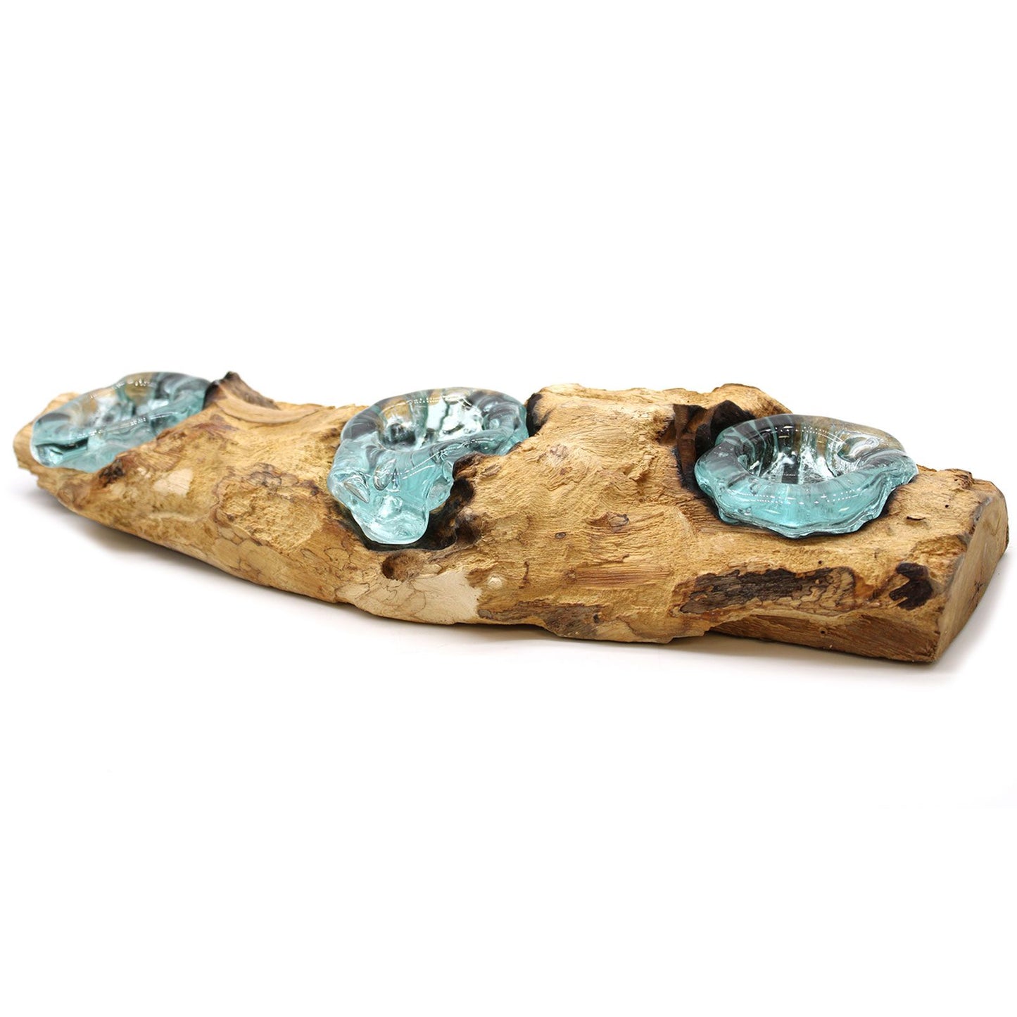 Photo 6 of Molten Glass Flat Triple Candle Holder On Wood Luxury Decor featuring authentic premium craftsmanship.