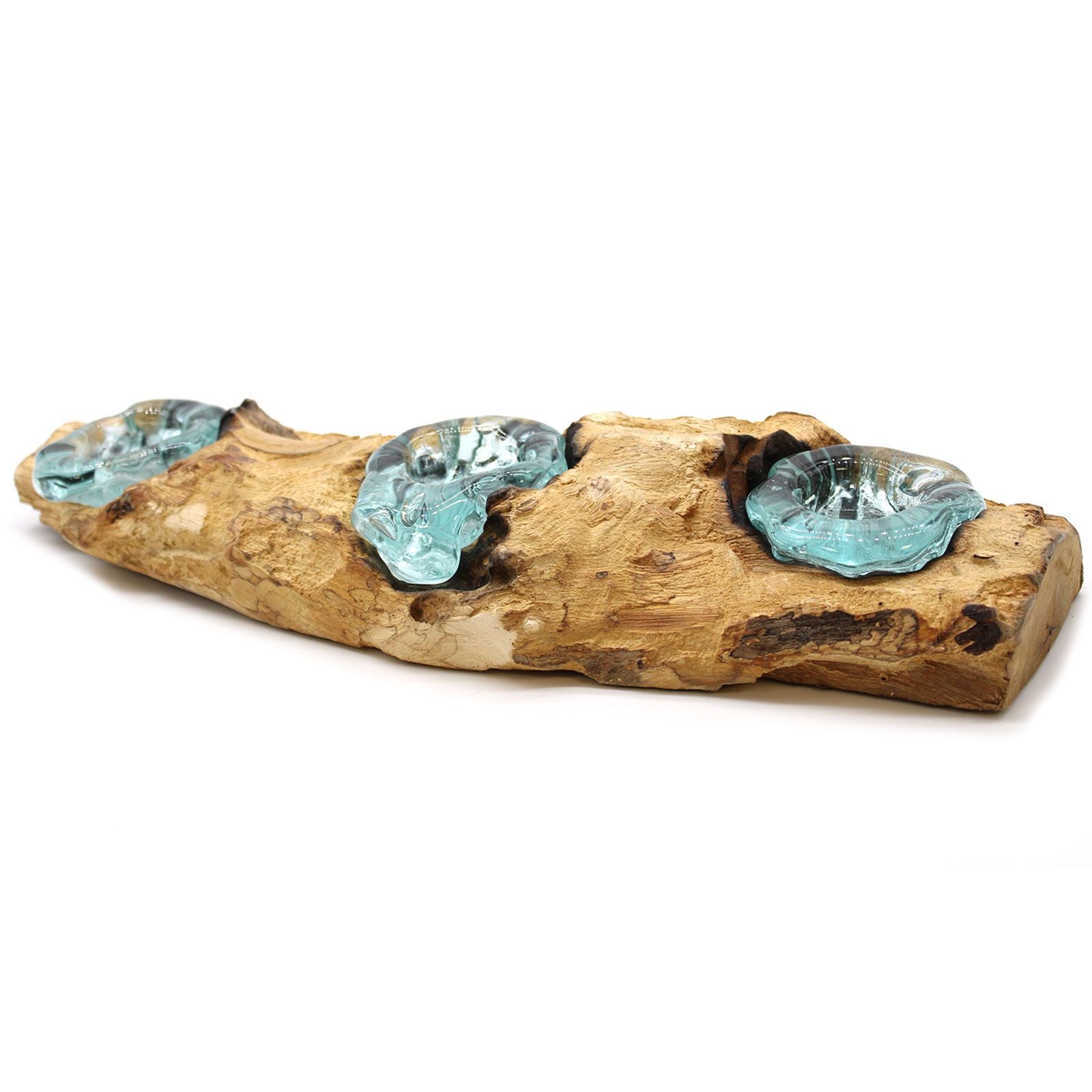 Photo 6 of Molten Glass Flat Triple Candle Holder On Wood Luxury Decor featuring authentic premium craftsmanship.