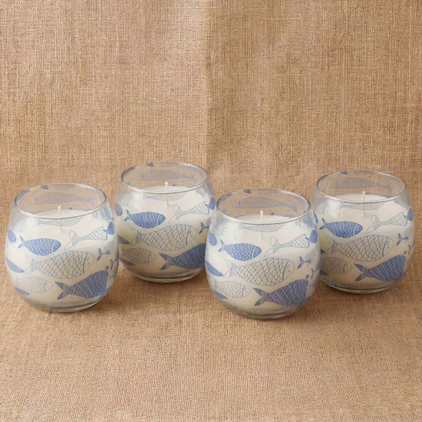 Detailed close up view highlighting the high quality craftsmanship and individual features of the small glass jar candles seabreeze491