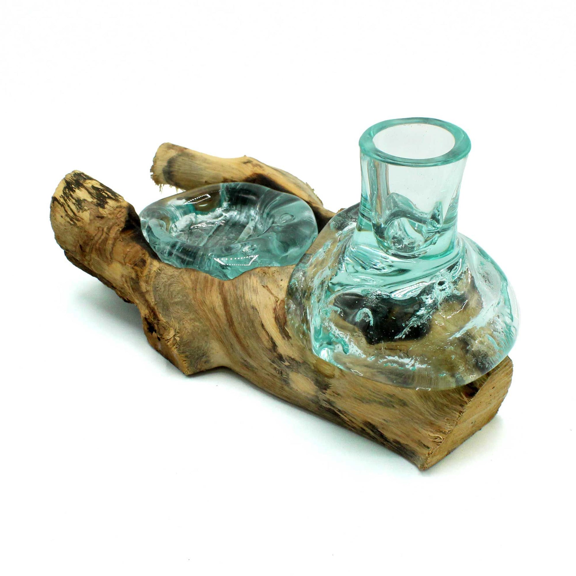 Photo 3 of Molten Glass Small Flower Vase And Tealight Holder On Wood featuring authentic premium craftsmanship.