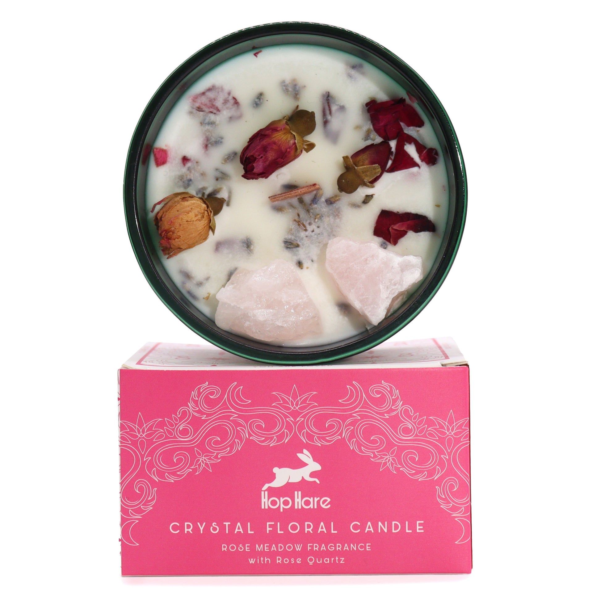 Hop Hare Crystal Magic Flower Candle - The Lovers lifestyle product photo on neutral background