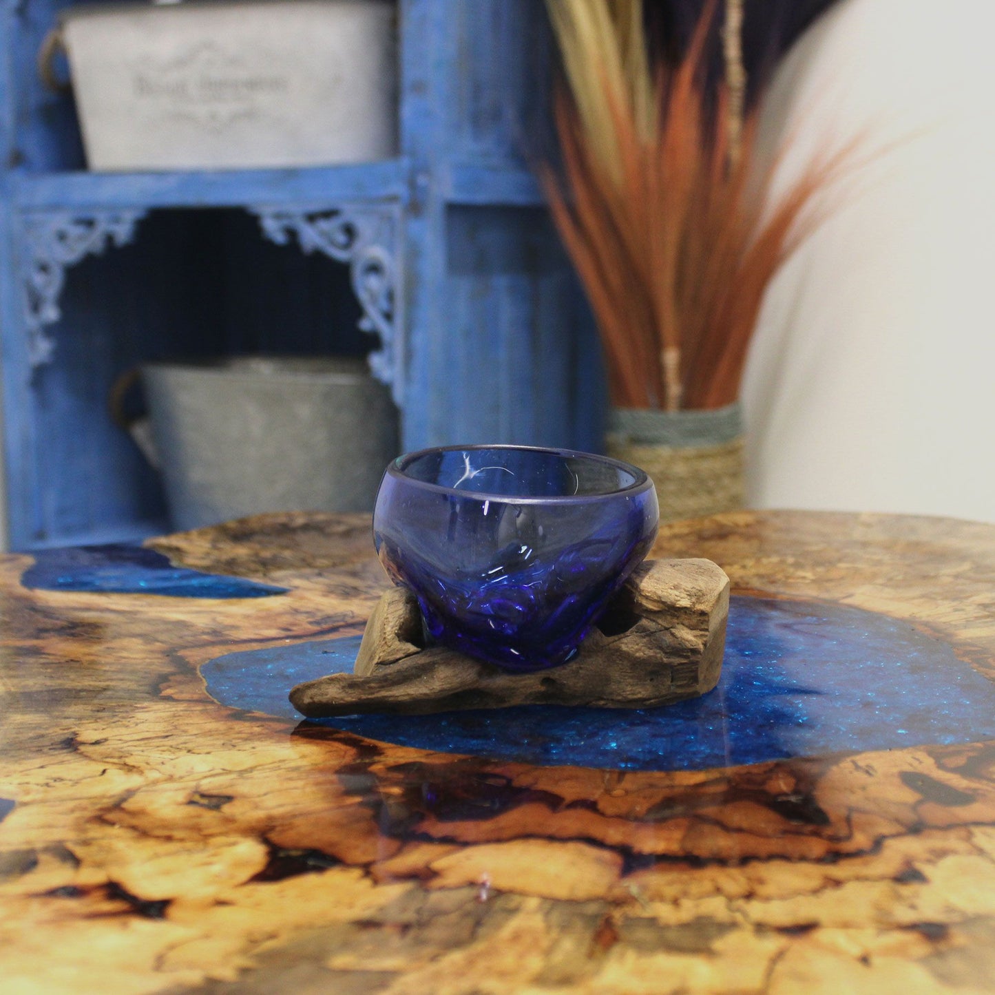 Photo 5 of Molten Glass Mini Blue Bowl On Wood Luxury Decor Premium Edi featuring authentic premium craftsmanship.