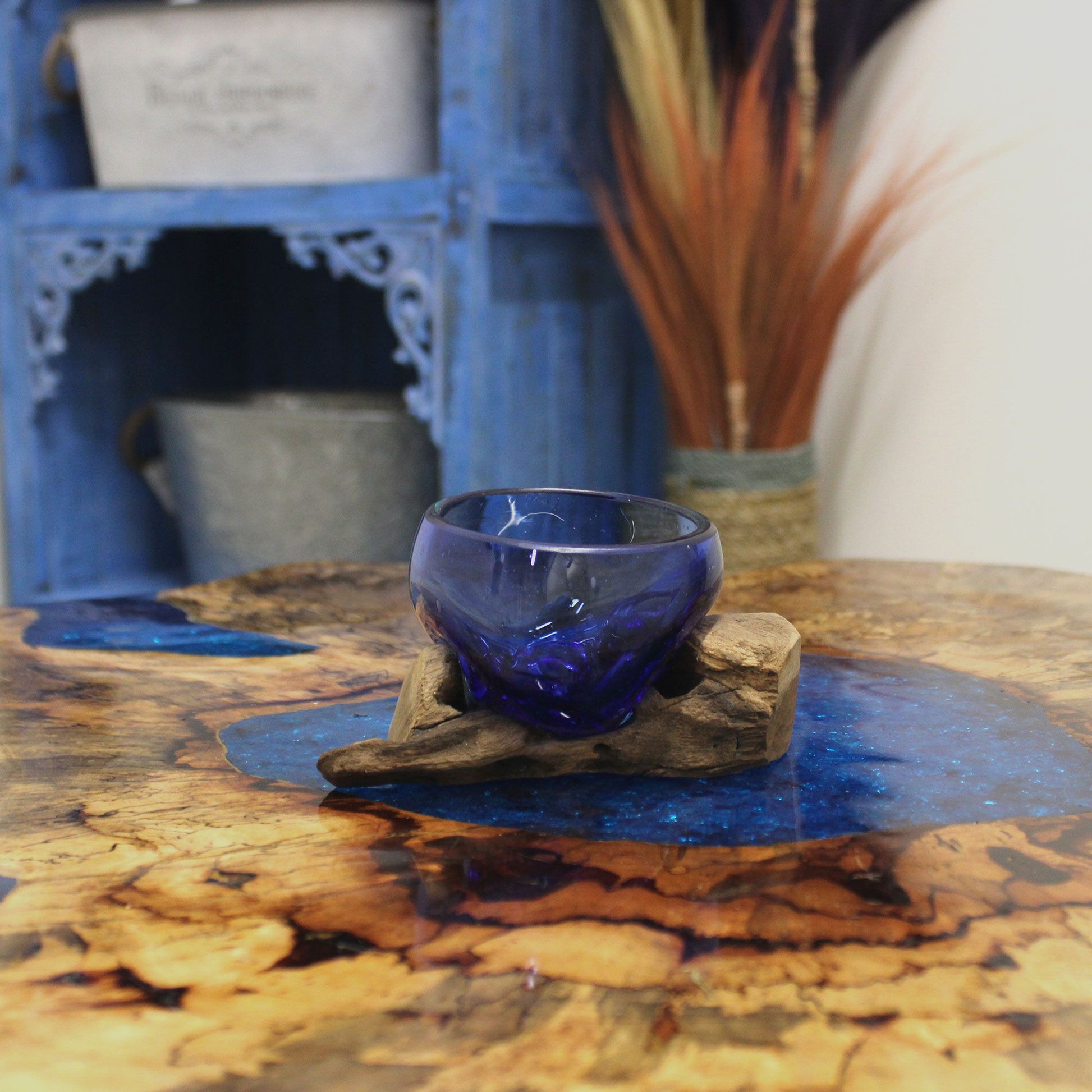 Photo 5 of Molten Glass Mini Blue Bowl On Wood Luxury Decor Premium Edi featuring authentic premium craftsmanship.